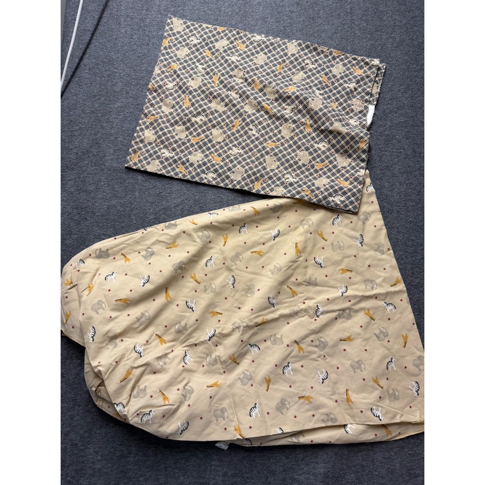 Vintage Lambs & Ivy Safari Crib Sheet and Safari Plaid Valance Set Animals Star